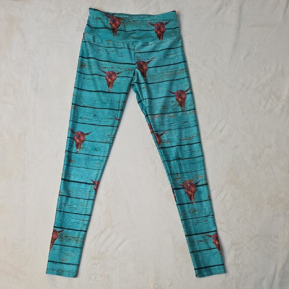 Goldsheep Turquoise‎ Leggings with Bull Skull Design